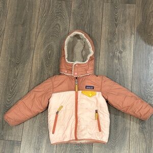 Reversible Kids Pink Hooded Jacket with Yellow Details